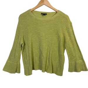 EILEEN FISHER Womens Sweater Medium Green Organic Linen Cotton Knit Bell Sleeves